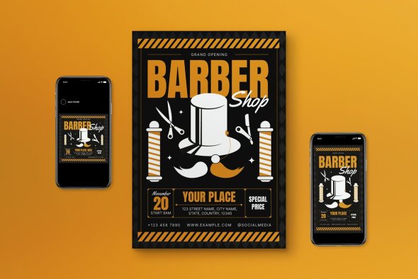 CreativeMarket - Flat Design Barbershop Flyer Set - 42293425
