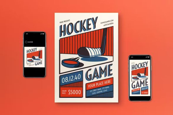 GraphicRiver - Flat Design Hockey Game Flyer Set - 48747162