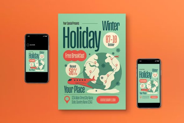 GraphicRiver - Red Flat Design Winter Holiday Flyer Set - 48746948