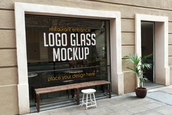 Restaurant Entrance Logo Glass Mockup - SHYLR85