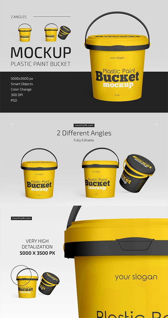 CreativeMarket - Plastic Paint Bucket Mockup Set - 7050074