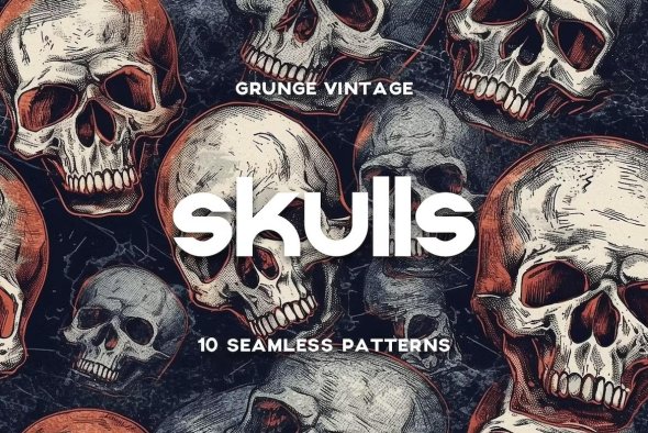 Hand-Drawn Grunge Skulls Seamless Patterns - EBVTJBY