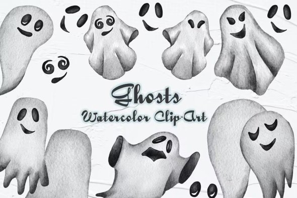 Ghosts Watercolor Clipart. Halloween Clipart - JTBQASG