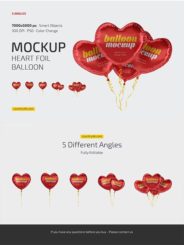 CreativeMarket - Heart Foil Balloon Mockup Set - 6860179