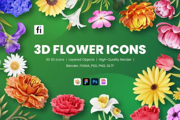 3D Flower Icons - KGDKWHD