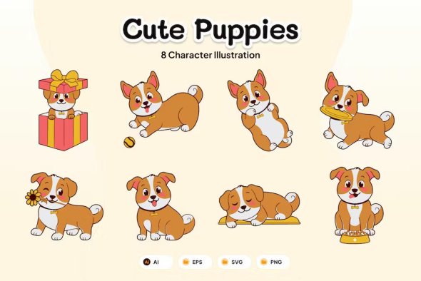 Cute Puppies Set Illustration - F95DP42