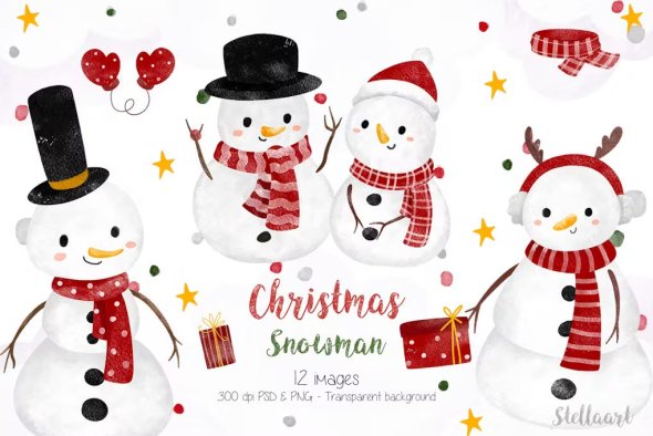Watercolor Snowman and Christmas Decorations - XNVFGRD