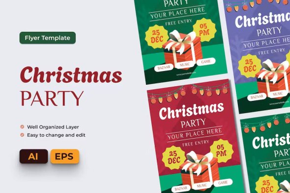 Christmas Party Flyer Ai & EPS Template - FEEMERU