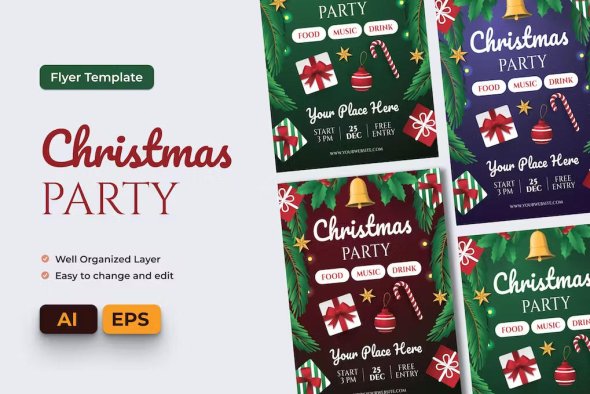 Christmas Party Flyer Ai & EPS Template - A4S2ZGE