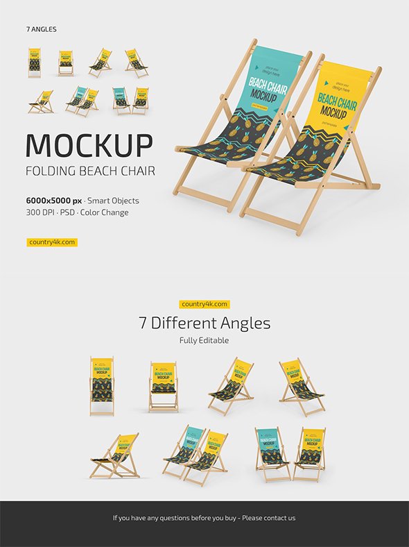 CreativeMarket -Folding Beach Chair Mockup Set - 7114605