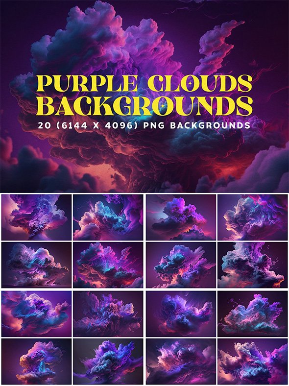 CreativeMarket - 20 Purple Clouds Backgrounds 6K - 12780539