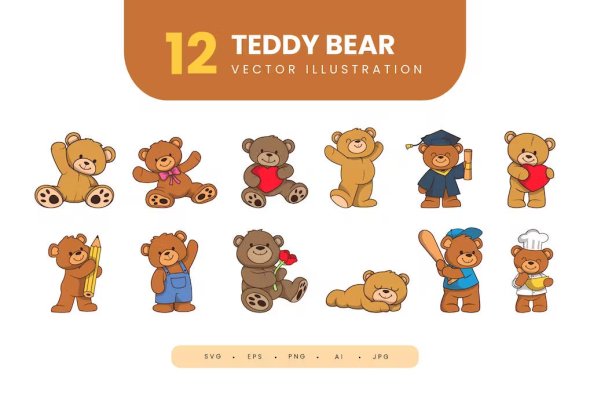 Teddy Bear Illustration Set Collection - DW4MFEB