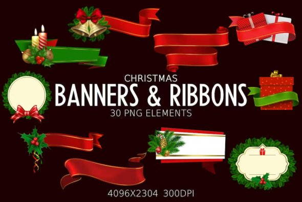 Christmas Banners and Ribbons Elements - KKQM3U3