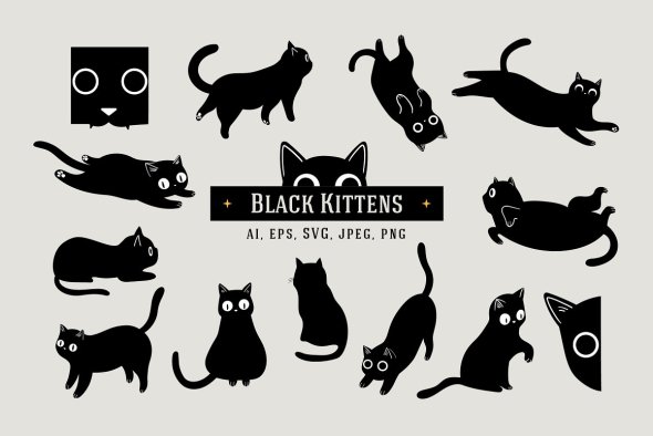 CreativeMarket - 14 Black Kittens - 91611125