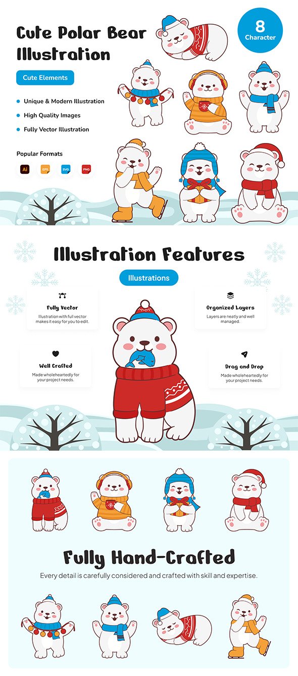 UI8 - Cute Polar Bear Winter Christmas Illustration Set