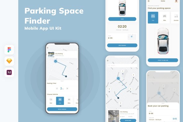 CreativeMarket - Parking Space Finder App UI Kit - 91665282