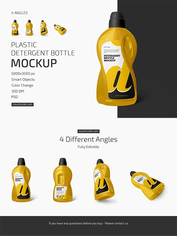 CreativeMarket - Plastic Detergent Bottle Mockup Set - 6193407