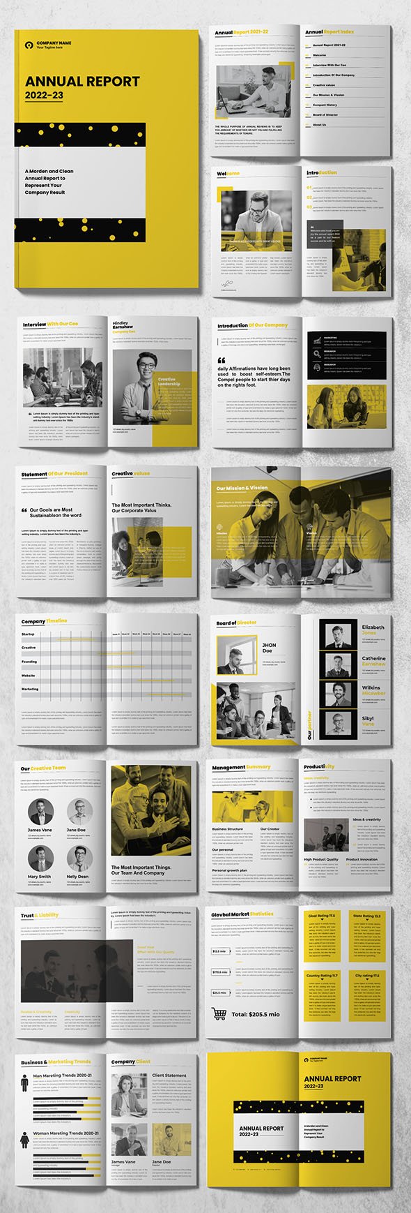 AdobeStock - Annual Report Brochure Layout with Yellow Accents - 513056248