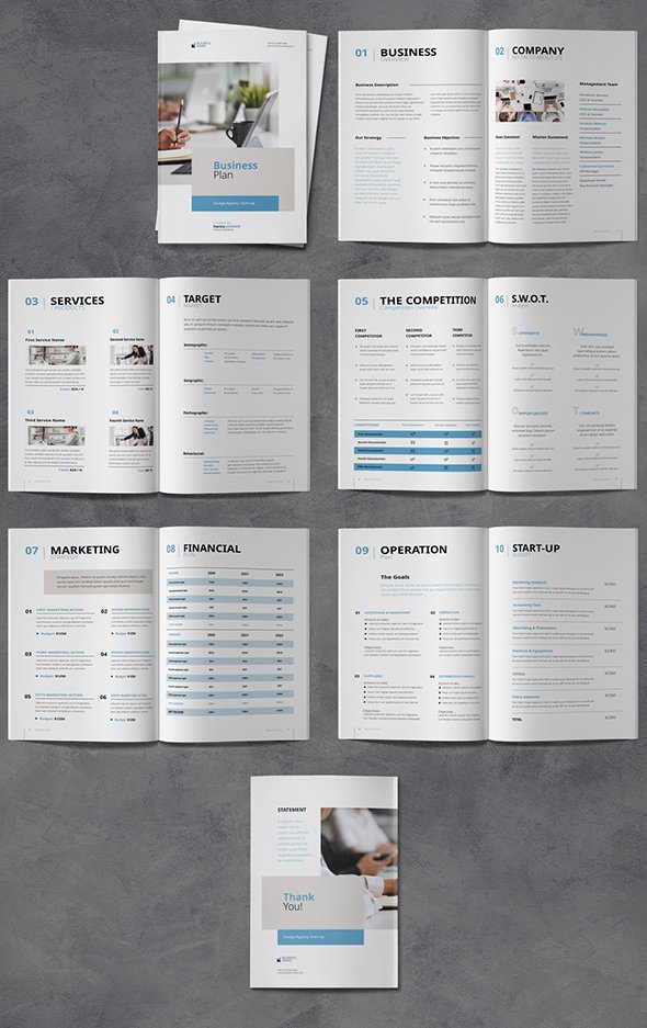 AdobeStock - Minimal Business Plan Template with Blue and Beige Accents - 540480335