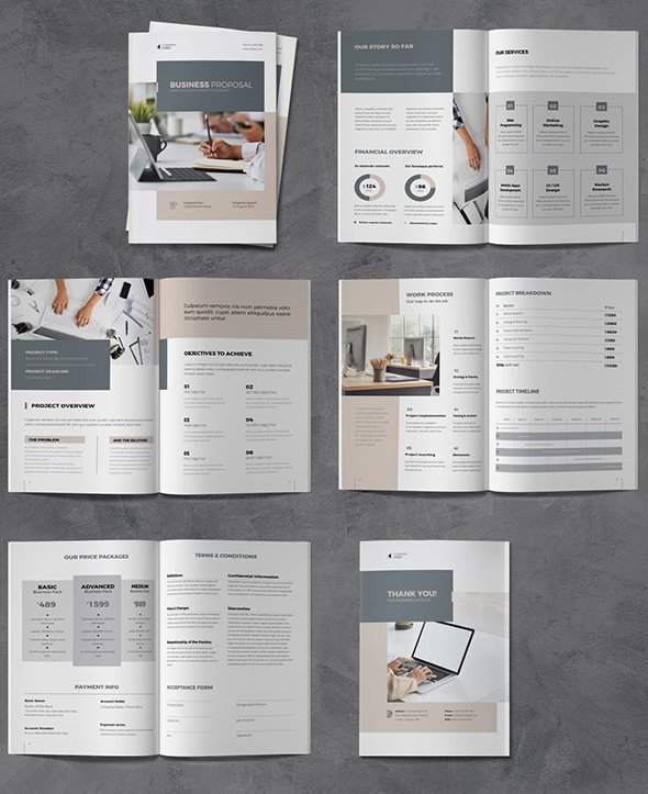 AdobeStock - Proposal Brochure Layout with Gray and Beige Accents - 538999993