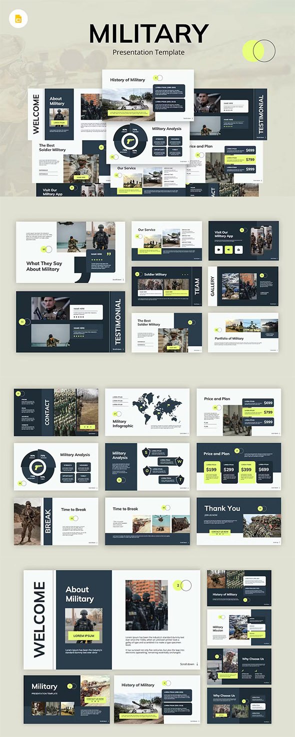 Military Powerpoint, Keynote and Google Slides Templates