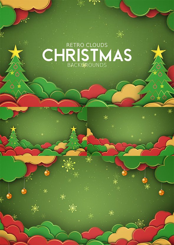 Christmas Paper Clouds Backgrounds Set 3