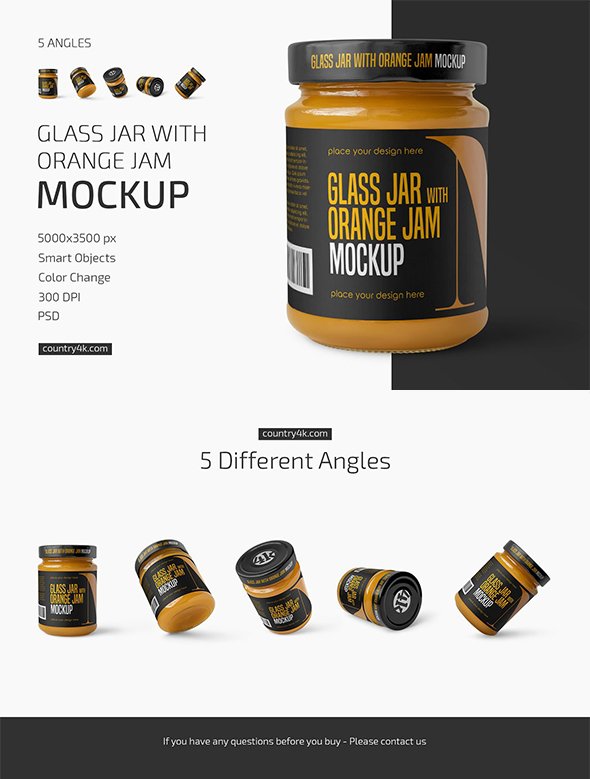 CreativeMarket - Glass Jar with Orange Jam Mockup Set - 6119649