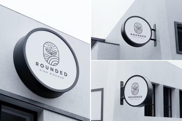 Round Wall Mounted Sign Mockups - A9AQCE4