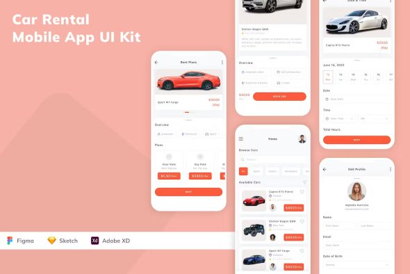 Car Rental Mobile App UI Kit - D7R5Z6Z