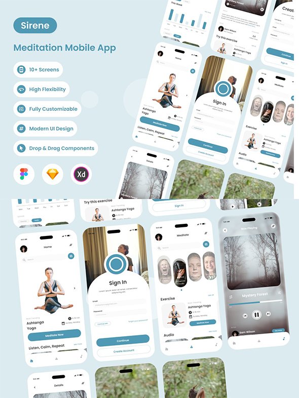 CreativeMarket - Sirene - Meditation Mobile App - 91876333