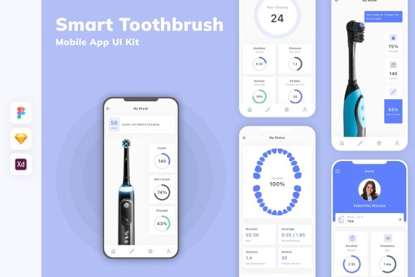 CreativeMarket - Smart Toothbrush Mobile App UI Kit -91865560