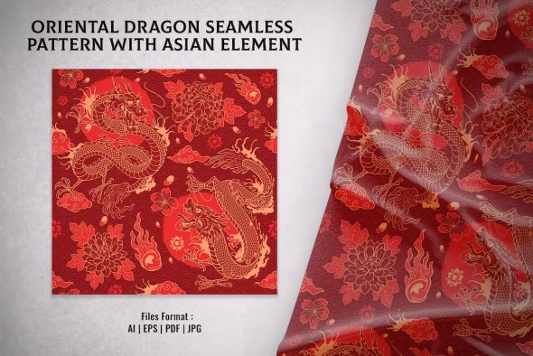 Oriental Dragon Seamless Pattern Asian Style - 6RGWMLP