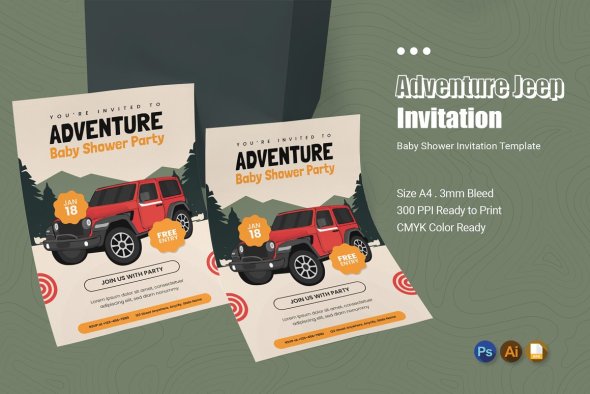 CreativeMarket - Adventure Jeep Baby Shower Invitatio - 91900990