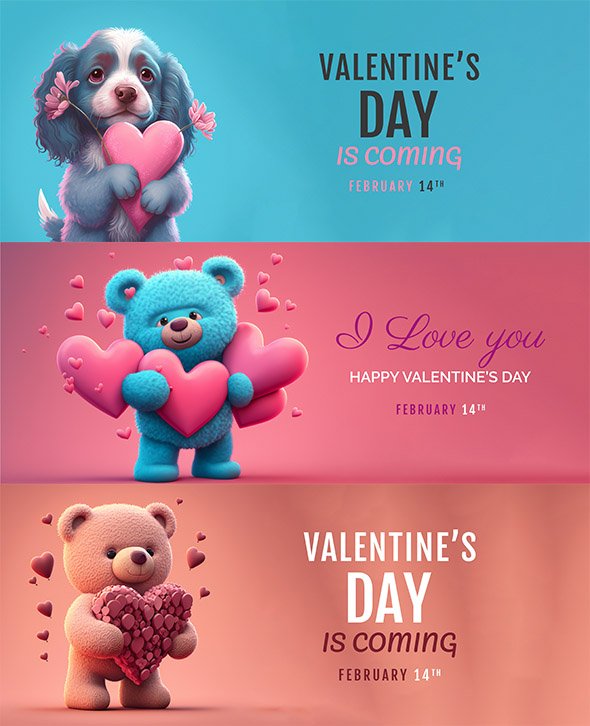 PSD Happy Valentines Day Bear Banner