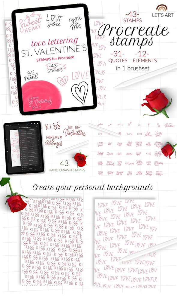 CreativeMarket - Valentines Day lettering stamps - 5587364