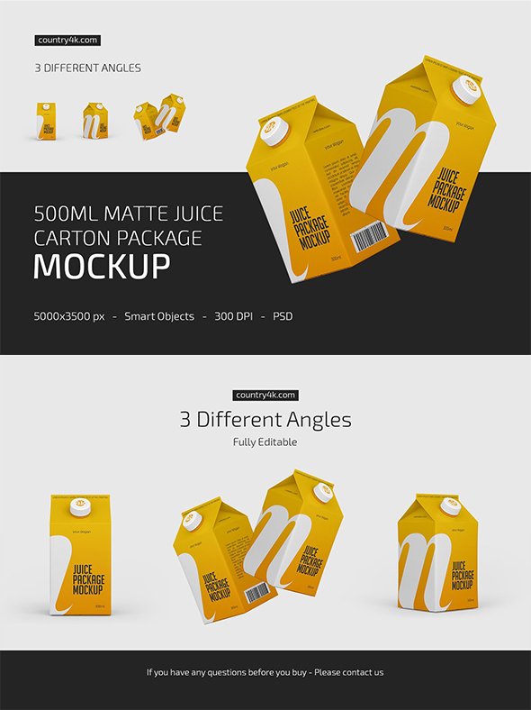 CreativeMarket - 500ml Juice Carton Package Mockup - 5313112