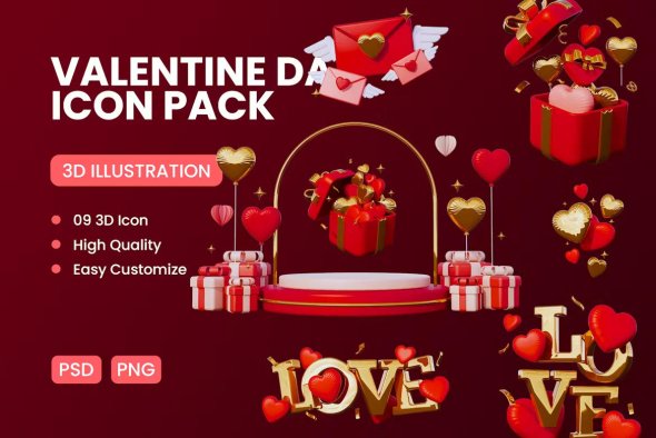 Happy Valentine Day 3D Icon - HFU2XYA