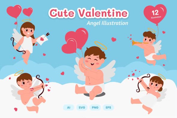 Cute Valentine Angel Illustration - EW2XK6J