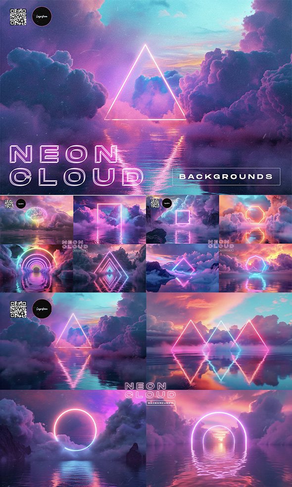 CreativeMarket - Neon Cloud Backgrounds Pack - 91950959