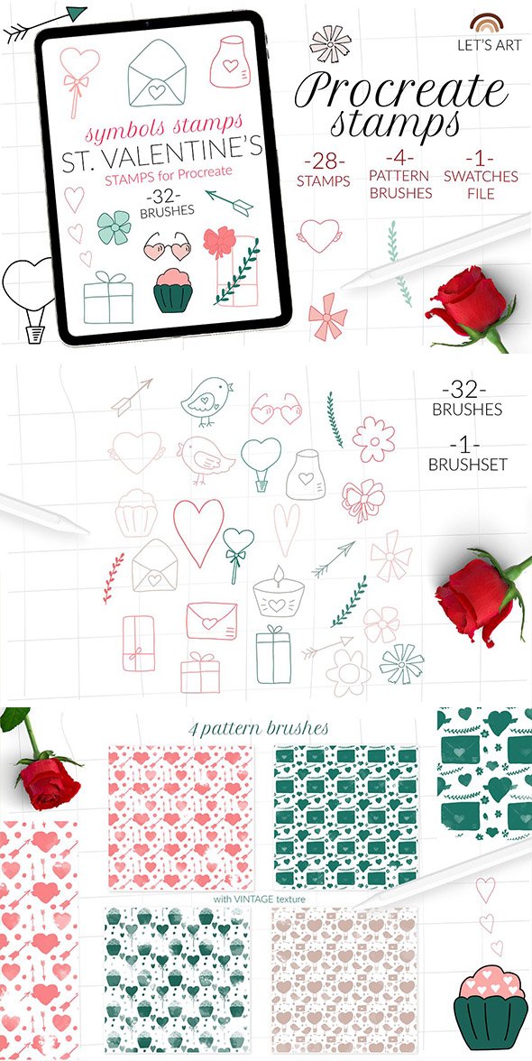 CreativeMarket - Valentine Procreate doodle stamps - 5734555