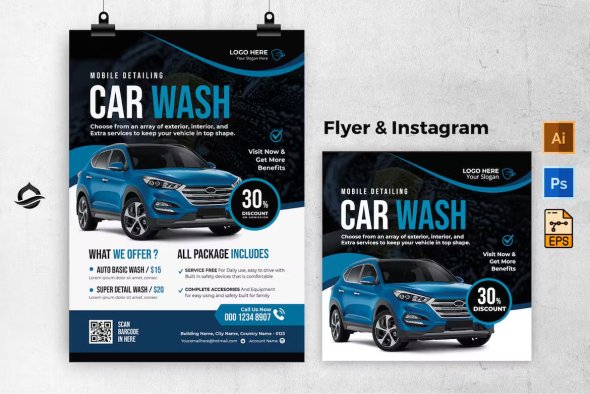 Express Car Wash Flyer & Instagram Post - SQ9PM24