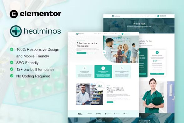 ThemeForest - Healminos v1.0.0 - Pharmacy & Medical Service Elementor Template Kit - 50359838