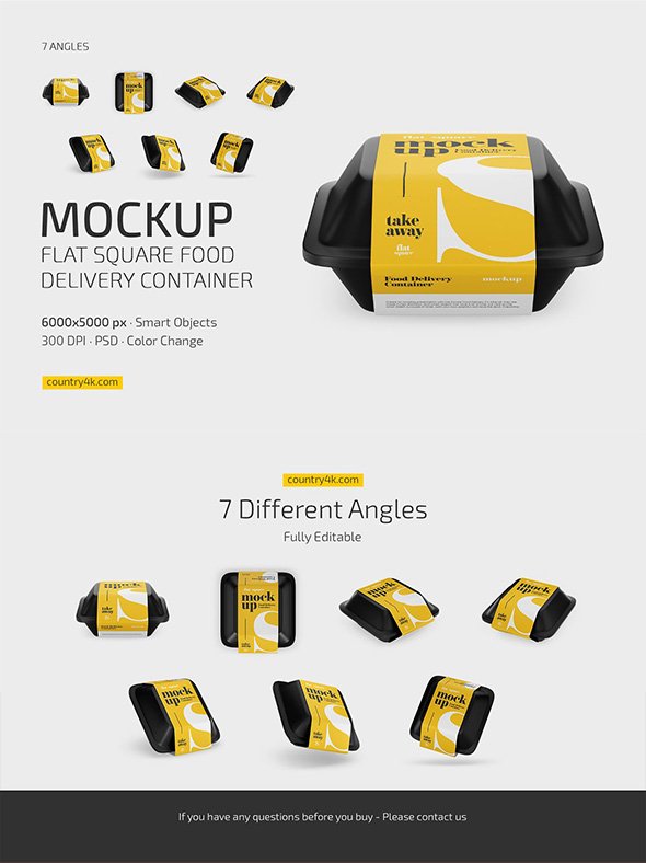 CreativeMarket - Flat Square Food Container Mockup - 7281369