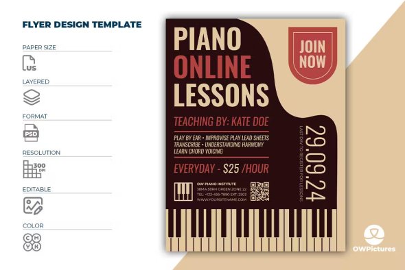 Piano Lessons Flyer Template - TKNLPZR