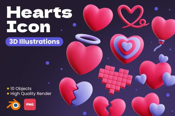 Hearts 3D Icon - DY87ETA