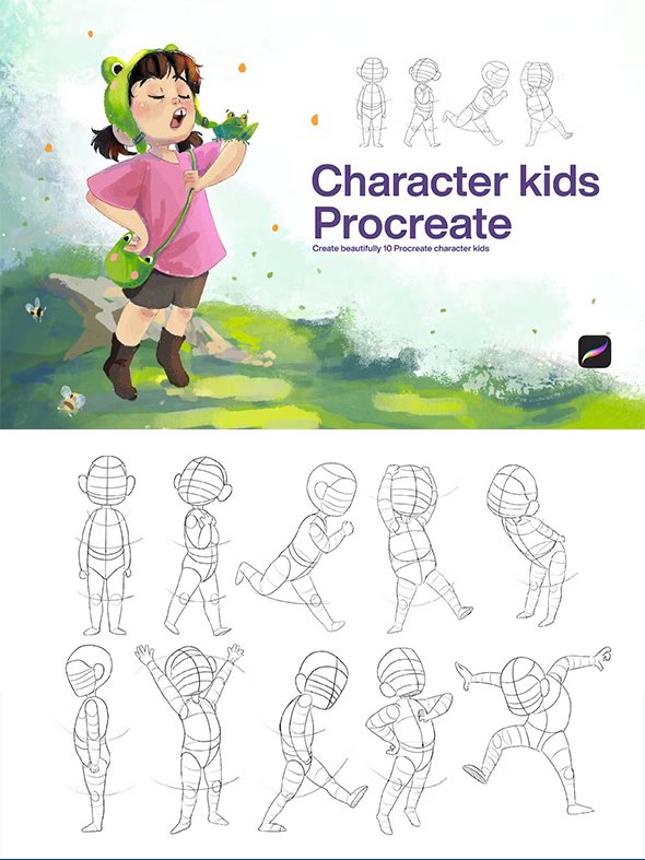 CreativeMarket - 10 Character Kids Stamps Procreate - 7525515