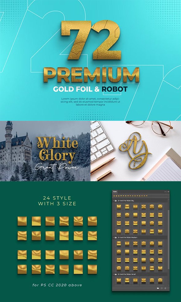 CreativeMarket - 72 Gold Foil Robot Style - 12765911
