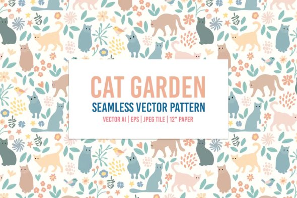 Cats Garden Seamless Vector Pattern - BHM3PDX