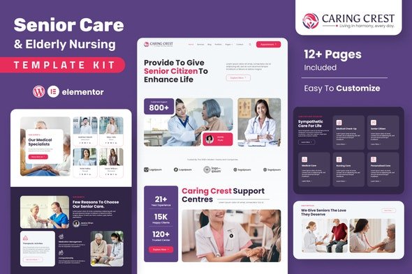 ThemeForest - Caring Crest v1.0.0 - Senior Care Services Elementor Template Kit - 51391364