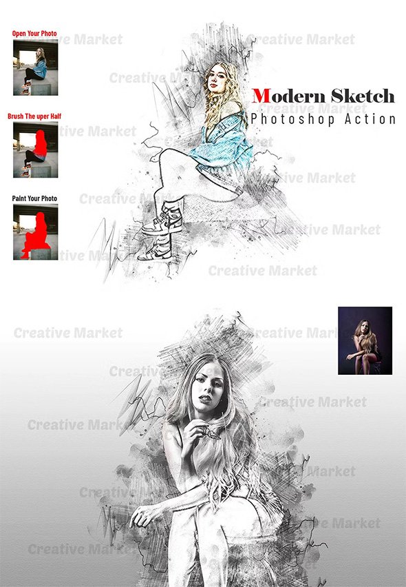 CreativeMarket - Modern Sketch Photoshop Action - 6565744